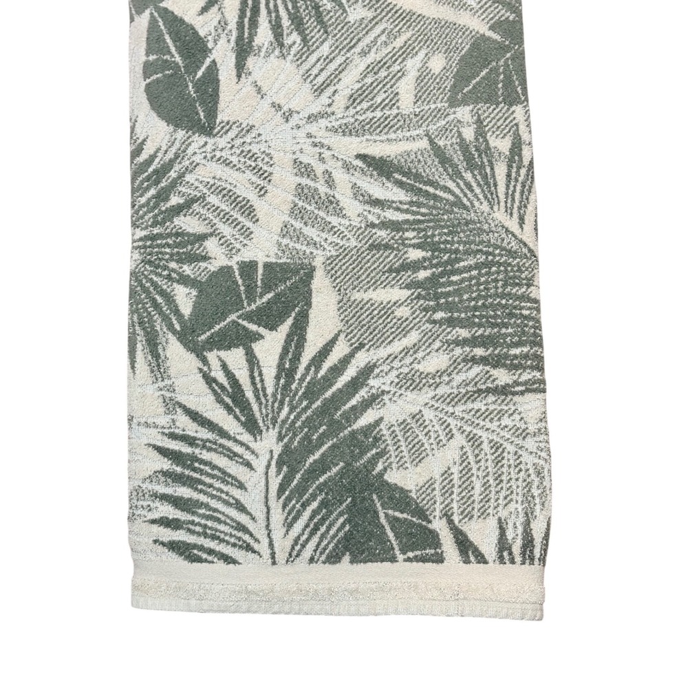 Summer Brand Tropical Palm Leaf Beach Towel Sage Green Cream 100% Cotton USA
